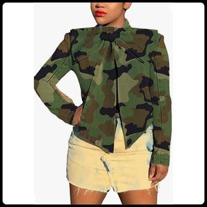 ✨ Brand New Camo Blouse | Removable Bow | Military Chic Statement Top ✨